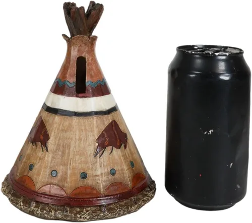 Vista 6 de Ebros Gift Cabaña de tipi indígena tribal occidental rústica con diseño de bisonte de carga, moneda de ahorro, hucha decorativa