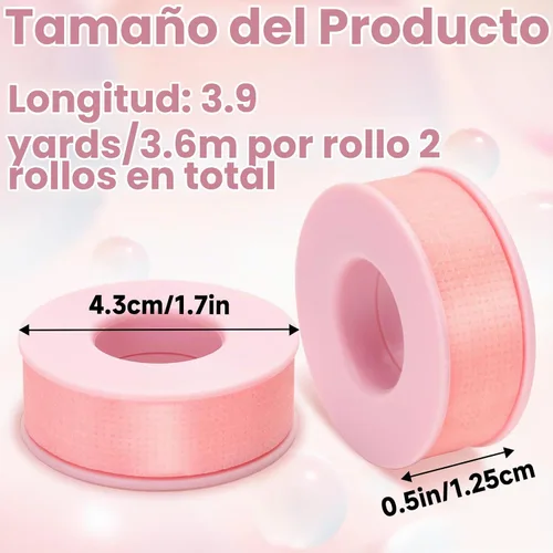 Vista 2 de G2PLUS Cinta de pestañas, 2 rollos de cinta de maquillaje de gel de silicona, cinta de pestañas rosa de 1/2 pulgada x 8 yardas, cinta de extensión