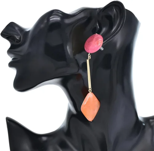 Vista 3 de Aretes geométricos acrílicos redondos cuadrados de resina, aretes ligeros de gota de acetato de resina, aretes de aro colgantes de borla larga