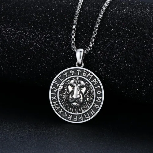 Vista 2 de YueYuan Collar de león para hombre, plata de ley 925, colgante de león, collar de animal, joyería de león, regalos para hombres, marido y niño
