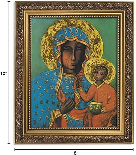 Vista 2 de Gerffert - Decoración de pared cristiana ornamentada con marco dorado, 11 x 13 pulgadas, Nuestra Señora de Czestochowa