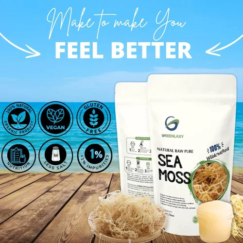 Vista 2 de Musgo marino orgánico crudo – 100% silvestre secado al sol Sin OMG Hace 30-40 onzas de gel Mejora el sistema inmunológico, piel saludable