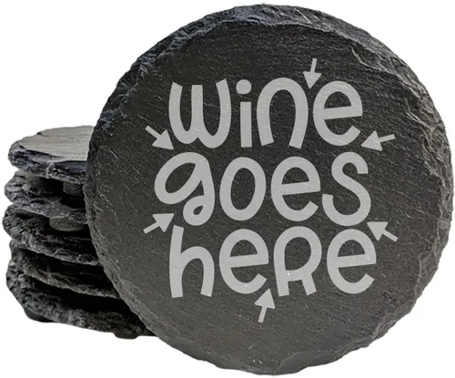 Vista 20 de Rustic Drinking Wine is My Hobby Slate Coasters Set of 8 – Round – USA Made Witty wine lover’s motto engraved on real slate coasters — “drinking