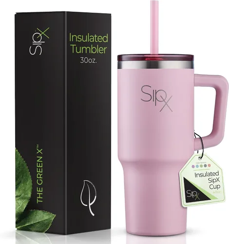 Vista 16 de SipX™ Vaso aislado de 30 onzas con asa y pajita, acero inoxidable aislado al vacío, a prueba de fugas, apto para portavasos - Perfecto para café