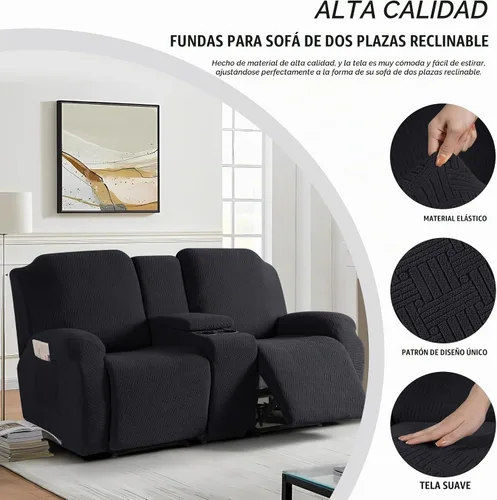 Vista 2 de KinCam Fundas para Sillón Reclinable de Dos Plazas con Funda para Consola Central, Fundas para Sofá Reclinable de 2 Asientos, Funda para Sofá
