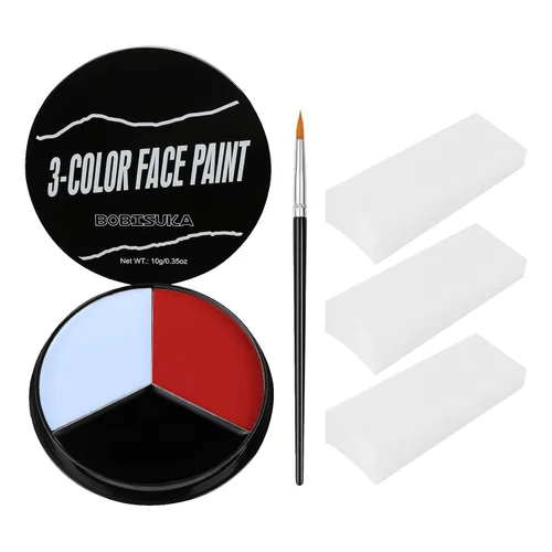 Vista 11 de Pintura facial blanca, negra y azul + 3 piezas de esponja + juego de pintura corporal con pincel, negro ojo para juegos deportivos de béisbol