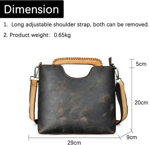 Vista 3 de Handadsume Bolso cruzado de cuero genuino de caballo loco grueso bolso de hombro con asa superior para las mujeres 6640