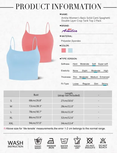 Vista 70 de Amilia - Camiseta básica de tirantes delgados para mujer (doble capa)