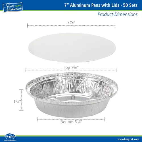 Vista 2 de Nicole Home Collection Sartenes de aluminio 7” Redondas desechables con tapas de papel de aluminio (paquete de 50) – Sartenes desechables redondas