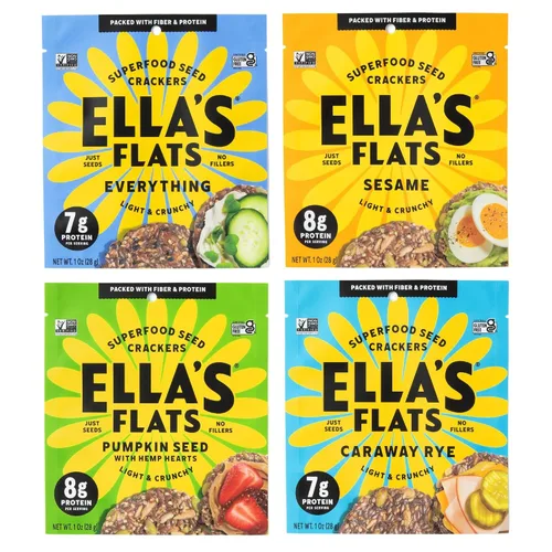 Vista 9 de ELLA'S FLATS® Patatas fritas saladas de todas las semillas, sin gluten, sin azúcar, chip de alto contenido de fibra, aperitivo bajo