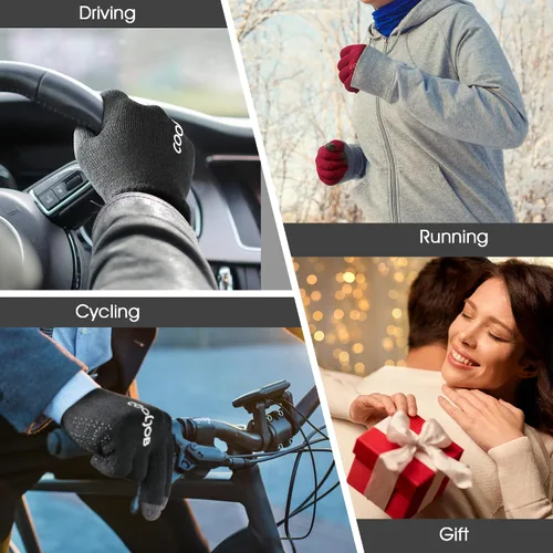 Vista 5 de COOLJOB Guantes de invierno de punto polar cálido para hombres y mujeres, dedos de pantalla táctil, agarre de silicona antideslizante y puño elástico