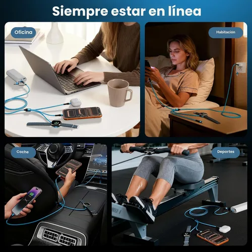 Vista 7 de Cruise Travel Essentials 2026, cable USB A/C 3 en 2 para iPhone 17, cargador iWatch, cable de carga múltiple trenzado, cable de carga múltiple