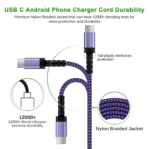 Vista 8 de Samsung - Cable de carga rápida tipo C, cable de alimentación de teléfono Android de 6 pies para Samsung Galaxy A23/A15 5G/A14 5G/A54/A53/S24/S23