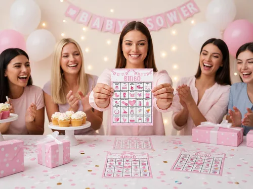 Vista 3 de Tarjetas de Bingo Rosas para Fiesta de Baby Shower, Juego de Bingo para Baby Shower, Juegos de Fiesta de Baby Shower para Adultos, Suministros