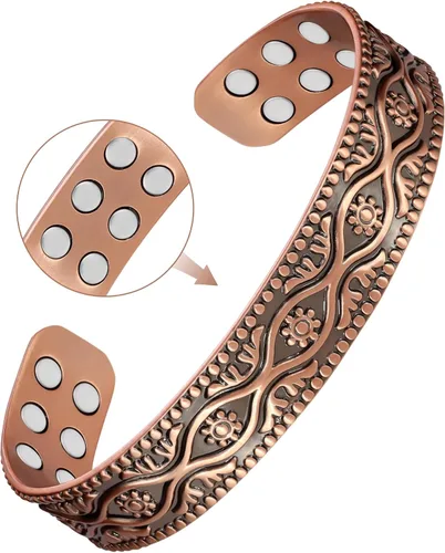Vista 10 de Feraco Pulsera de Cobre Puro para Hombres y Mujeres, Brazalete Magnético de Ultra Resistencia para Hombres y Mujeres con Imanes de Neodimio de 3500