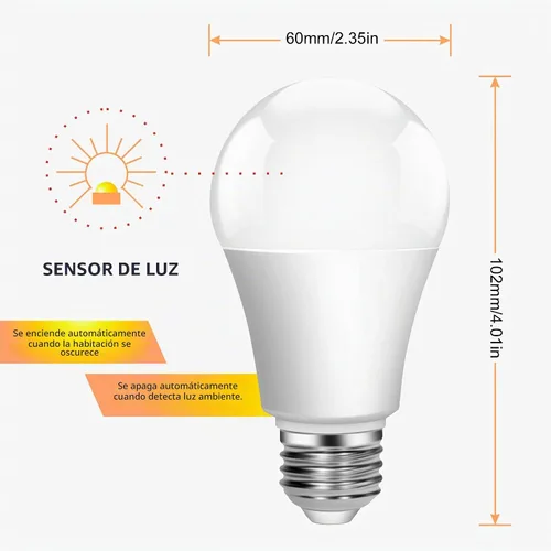 Vista 7 de Boxlood - Bombilla de luz del atardecer al amanecer, detector de sensor de luz integrado, 9 W (equivalente a 60 W), bombilla con sensor de 3000K-2P