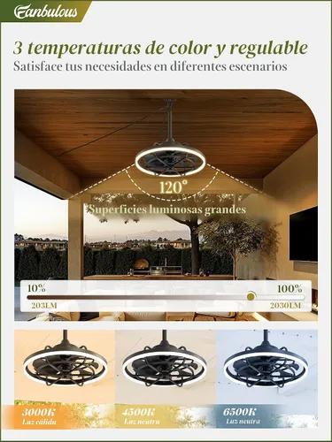 Vista 3 de Fanbulous Ventiladores de Techo para Exteriores con Luz para Patios, Ventilador de Techo Enchufable de 20" Resistente a la Intemperie, Ventilador