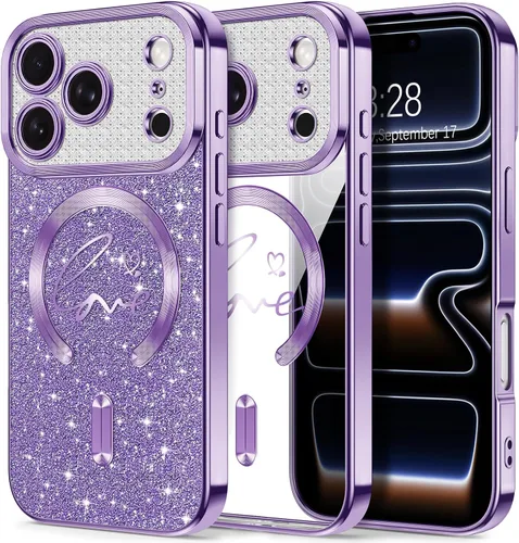 Vista 146 de Hython Funda para iPhone Air con purpurina, compatible con MagSafe Love Heart fundas magnéticas transparentes para teléfono para mujeres y niñas