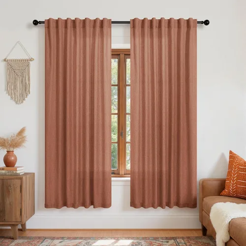Vista 18 de Cortinas rústicas color beige tostado de 42 x 84 pulgadas de largo para sala de estar, juego de 2 paneles transparentes de lino natural, imitación