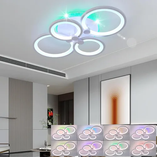 Vista 17 de STCH Ceiling Lighting Fixtures, Lampara de Techo RGB, Remote & App Control D1-Dimmable light ring+RGB light-black