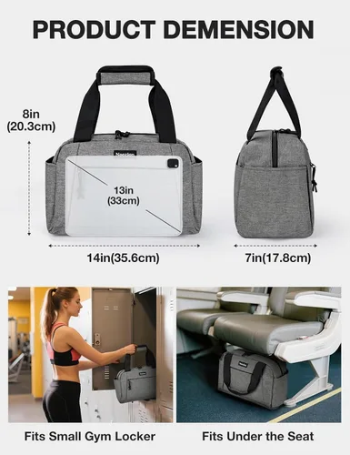 Vista 2 de Noozion Bolsa de gimnasio pequeña de 14 pulgadas para mujeres y hombres, mini bolsa de lona ligera con múltiples bolsillos, bolsa deportiva