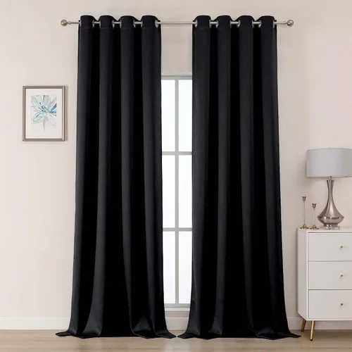 Vista 65 de OWENIE Cortinas 100% opacas de 63 pulgadas de largo, 2 paneles para dormitorio, sala de estar, cortinas superiores con ojales con aislamiento Negro