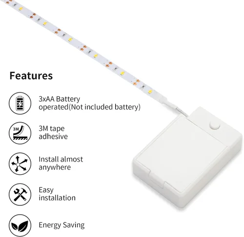Vista 2 de Tiras de Luces LED de 3.28 pies para Interiores Alimentadas por Batería Luces Adhesivas Bajo Gabinete Luces LED de Cocina Bajo Gabinete Tiras