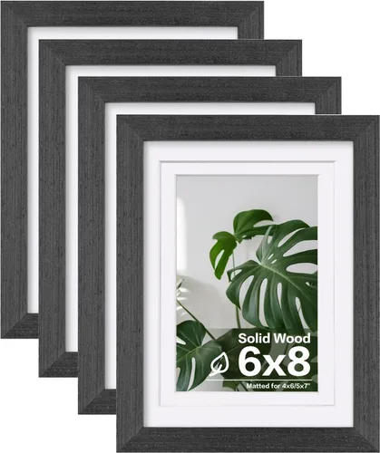 Vista 12 de Egofine - Juego de 4 portarretratos A4 de madera maciza y cubierta de plexiglás de 4 x 6/6 x 8 pulgadas con paspartú o A4 sin paspartú, para mesa