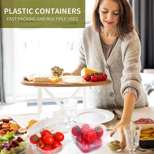 Vista 7 de WAQIAGO 150 bandejas de plástico desechables resistentes con bisagras de 5 x 5 pulgadas, recipientes desechables para llevar para ensaladas, frutas
