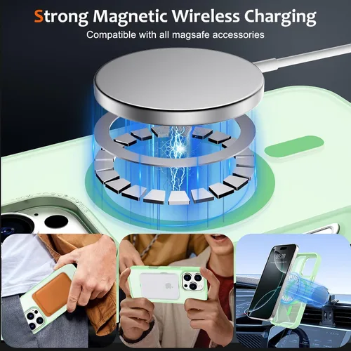 Vista 359 de Anuck - Funda magnética para iPhone 11 compatible con MagSafe, carcasa trasera mate translúcida dura, borde de TPU, delgada, resistente a impactos