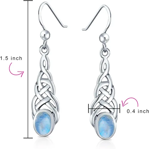 Vista 3 de Pendientes colgantes de topacio azul púrpura amatista piedra lunar oval amor irlandés nudo celta para mujeres adolescentes .925 plata esterlina