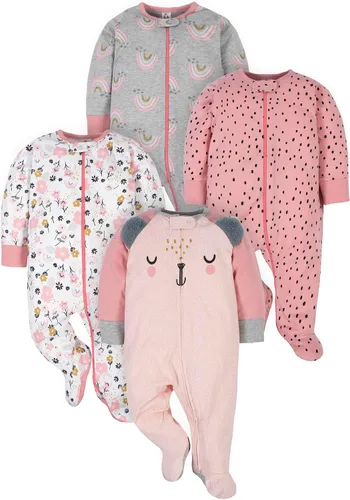 Vista 8 de Gerber Baby-Girls Sleep N' Play - Paquete de 4 Mamelucos para Niñas Bebés Animales verde