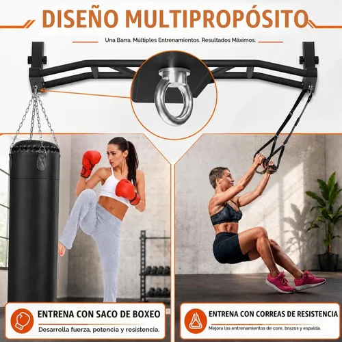 Vista 4 de Barra de dominadas de montaje en techo de 48 pulgadas, barra de dominadas de agarre múltiple resistente para garaje, gimnasio en casa