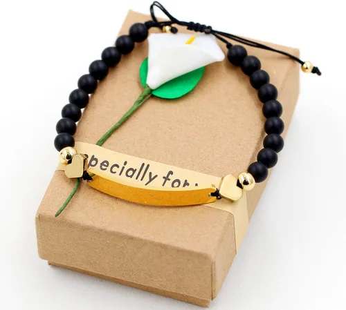 Vista 4 de Pulsera unisex hecha a mano con nombre cuentas de ónix negro mate pulsera trenzada personalizada para hombres mujeres mejores amigos regalo