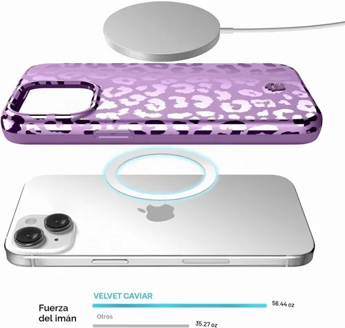Vista 3 de VELVET CAVIAR Funda compatible con MagSafe para iPhone 15, probada en caídas de 10 pies, estampado de leopardo y amatista morada Amatista leopardo