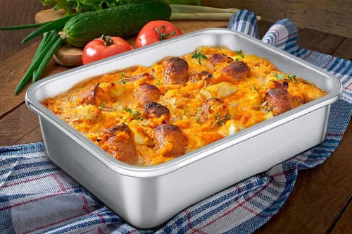 Vista 5 de TeamFar Sartén rectangular para tartas y brownies, de acero inoxidable, para lasaña, 8 x 10 x 3 pulgadas, libre de óxido y no tóxico, fácil