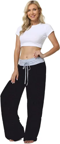 Vista 4 de X-Image - Pantalones deportivos cómodos y casuales para mujer, con estampado floral, con cordón y pierna ancha