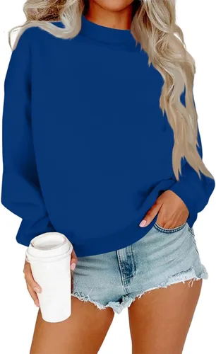 Vista 10 de Sudadera de manga larga para mujer, sudaderas de gran tamaño, ajuste holgado, color liso, tallas S-2XL