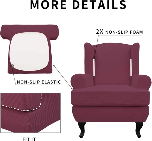 Vista 4 de Easy Going - Funda elástica para sillón (2 piezas); funda protectora de muebles, suave con parte inferior elástica, tejido de jacquard y elastano