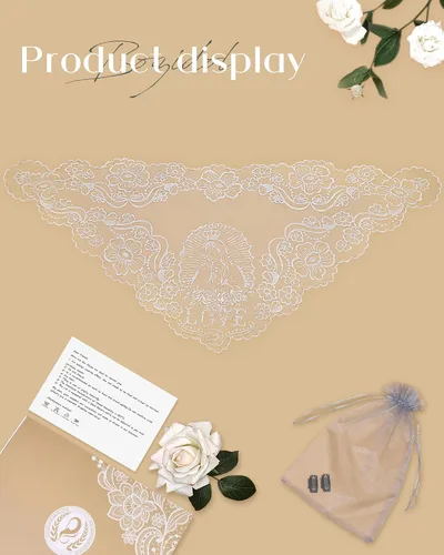 Vista 6 de Bozidol Cubierta triangular para cabeza de iglesia - Velo bordado Madonna Camellia Capilla Veil para mujer