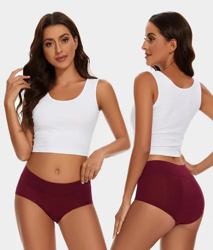 Vista 5 de KEECOW Comodidad a prueba de fugas, ropa interior de bambú para mujer, posparto, flujo pesado, calzón, paquete de 3