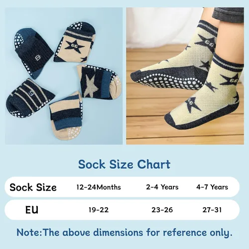 Vista 3 de Sosenfer Calcetines antideslizantes para niños pequeños con pinzas, 5-10 pares de calcetines antideslizantes para bebés de 1 a 7 años, hechos