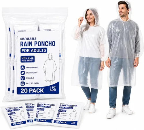 Vista 10 de Juvale Raincoat Plastic Disposable Rain Ponchos with Hood - Bulk Emergency Rain Cover