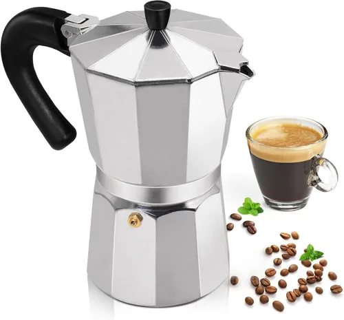 Vista 10 de Cafetera Moka Pot Express de Aluminio de 3 Tazas 150ml (5.1 fl oz), Cafetera de Espresso para Estufa, Cafetera Colorida Estilo Clásico Italiano