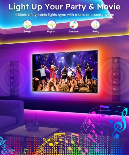 Vista 4 de MORIACC Luces LED para TV de 16.4 pies, retroiluminación LED para TV de 45 a 75 pulgadas, sincronización de música, tira LED que cambia