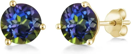 Vista 58 de Gem Stone King Aretes de oro de 14 quilates, 0.236 in, piedra natal redonda, Martini, 3 puntas, aretes de oro para mujer