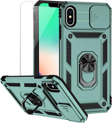 Vista 10 de Funda para iPhone Xs Max con cubierta para lente de cámara, protector de pantalla HD, doble capa de protección contra caídas de grado militar