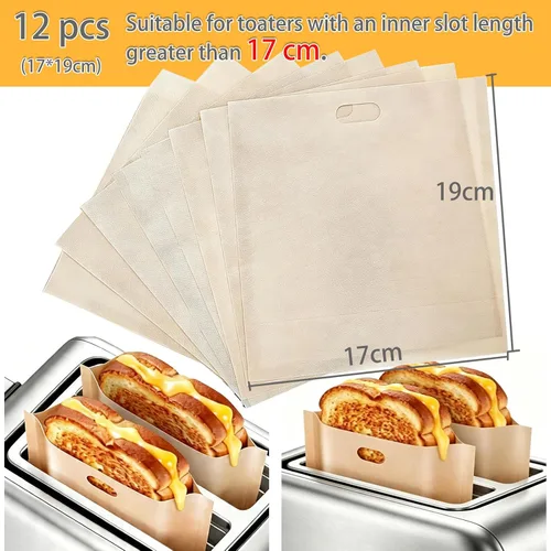 Vista 2 de Bolsas reutilizables antiadherentes para tostadoras de 6.7 x 7.5 pulgadas, paquete de 12 unidades, fibra de vidrio recubierta de PTFE resistente al