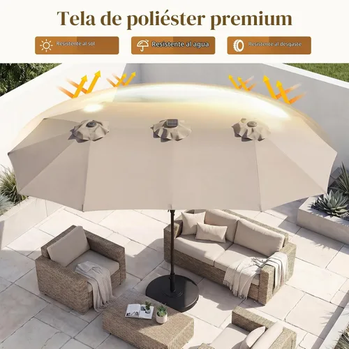 Vista 4 de Tangkula Sombrilla solar de patio de 13 pies, sombrilla de doble cara extra grande para mesa de mercado al aire libre con 36 luces LED, mango