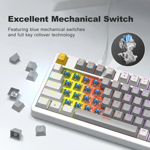 Vista 3 de MOFII AK96 - Teclado mecánico para juegos, teclas completas con retroiluminación LED programable, Plug and Play USB AC Teclado personalizado
